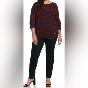 ELLA Rafaella Ribbed Sweater with Cuff and Button Detailing, sz 3X